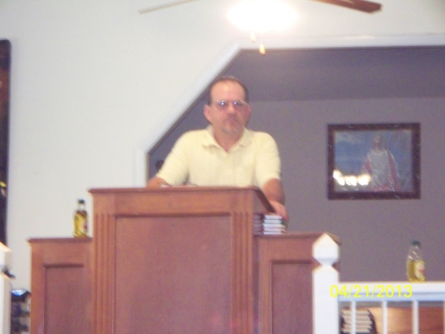 A member of the congregation led a devotion at the beginning of the services at Little Vine Baptist on April 21, 2013